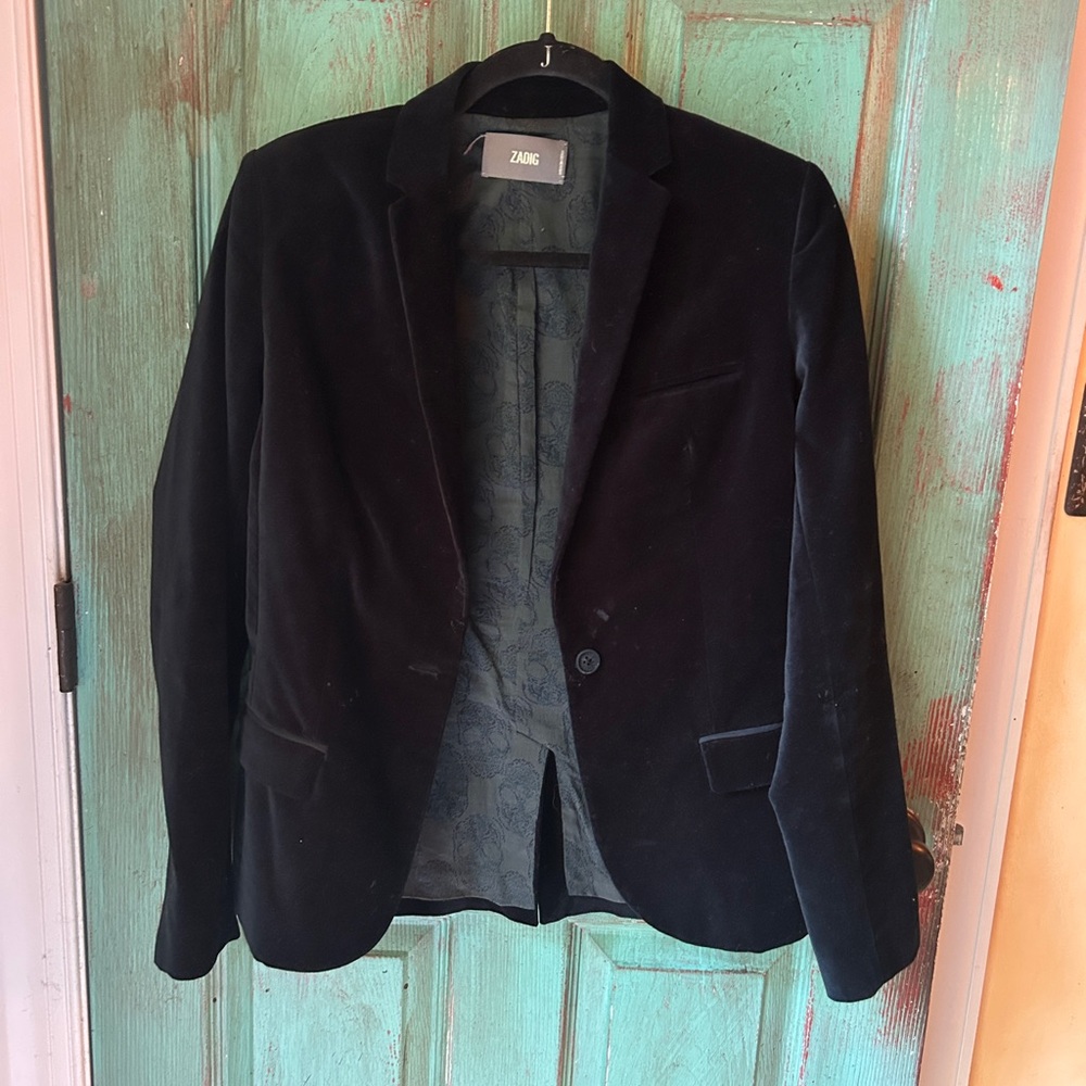 Zadig & Voltaire black authentic velvet blazer with skull embroidery